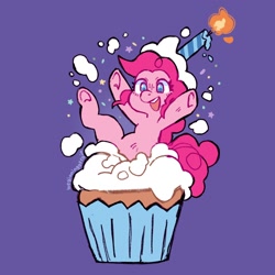 Size: 1498x1498 | Tagged: safe, artist:beginningofrain, derpibooru import, pinkie pie, pony, candle, cupcake, cute, food