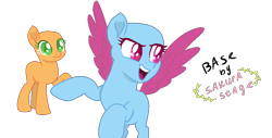 Size: 1044x532 | Tagged: safe, artist:sakurastageani, derpibooru import, oc, oc only, earth pony, pegasus, pony, bald, base used, earth pony oc, eyelashes, looking back, open mouth, pegasus oc, raised hoof, raised leg, simple background, smiling, transparent background, wings