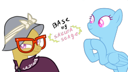 Size: 1920x1080 | Tagged: safe, artist:sakurastageani, derpibooru import, oc, oc only, pegasus, pony, bald, base, cloak, clothes, duo, eyelashes, female, glasses, hat, hooves together, looking back, mare, pegasus oc, simple background, smiling, transparent background, unamused, wings