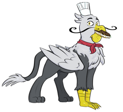 Size: 1727x1567 | Tagged: safe, artist:testostepone, derpibooru import, part of a set, gustave le grande, griffon, eclair, food, g4 mega collab, looking at you, male, simple background, solo, toque, transparent background