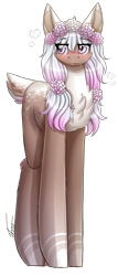 Size: 732x1714 | Tagged: safe, artist:inspiredpixels, derpibooru import, oc, oc only, pony, blushing, floral head wreath, flower, pale belly, solo, standing