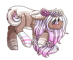 Size: 248x205 | Tagged: safe, artist:inspiredpixels, derpibooru import, oc, oc only, pony, blushing, coat markings, ears, female, floppy ears, floral head wreath, flower, looking at you, mare, profile, simple background, solo, transparent background
