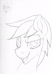 Size: 1647x2320 | Tagged: safe, artist:sefastpone, derpibooru import, silver script, pegasus, pony, bust, grayscale, looking at you, male, monochrome, open mouth, portrait, raised eyebrow, sketch, solo, stallion