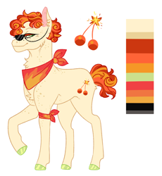 Size: 1460x1590 | Tagged: safe, artist:cactiflowers, derpibooru import, oc, oc:sherry bomb, earth pony, pony, female, mare, offspring, parent:braeburn, parent:cherry jubilee, parents:cherryburn, solo