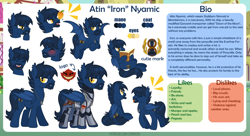 Size: 1200x655 | Tagged: safe, artist:jennieoo, derpibooru import, oc, oc:atin nyamic, bat pony, armor, bio, blushing, book, fangs, flying, food, happy, jewelry, mandalorian, mango, necklace, reading, reference, reference sheet, simple background, smiling, solo, spread wings, star wars, stargazing, thinking, vector, wings