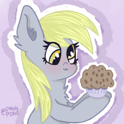 Size: 2048x2048 | Tagged: safe, artist:lynnpone, derpibooru import, derpy hooves, pegasus, pony, food, muffin, solo