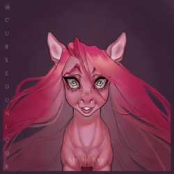 Size: 1768x1768 | Tagged: safe, alternate version, artist:cursedunicorn, derpibooru import, pinkie pie, earth pony, pony, female, mare, pinkamena diane pie, smiling, swirly eyes, watermark