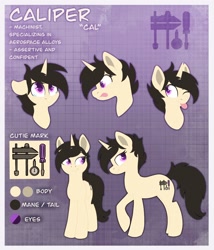 Size: 1752x2048 | Tagged: safe, artist:karzii, derpibooru import, oc, oc:caliper, pony, unicorn, cutie mark, palette, reference sheet