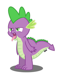 Size: 1677x2236 | Tagged: safe, artist:banquo0, derpibooru import, spike, dragon, annoyed, bleh, grumpy, male, open mouth, simple background, solo, tongue, tongue out, transparent background