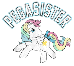 Size: 900x800 | Tagged: safe, derpibooru import, starshine, pegasus, pony, g1, design, female, mare, merchandise, official, pegasister, shirt design, simple background, solo, text, transparent background