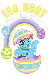 Size: 500x800 | Tagged: safe, derpibooru import, rainbow dash, pegasus, pony, g4, design, easter, easter egg, egg, female, flower, holiday, mare, merchandise, official, rainbow, shirt design, simple background, solo, text, transparent background