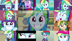 Size: 1280x721 | Tagged: safe, derpibooru import, edit, edited screencap, editor:quoterific, screencap, rainbow dash, a photo booth story, eqg summertime shorts, equestria girls, equestria girls (movie), equestria girls series, forgotten friendship, friendship games, friendship through the ages, i'm on a yacht, leaping off the page, pinkie on the one, rainbow rocks, rollercoaster of friendship, sic skateboard, spring breakdown, wake up!, wake up!: rainbow dash, spoiler:eqg series (season 2), better than ever, close-up, clothes, cute, cutie mark, cutie mark on clothes, dashabetes, eyes closed, fall formal outfits, female, grin, helmet, open mouth, ponied up, sleeveless, smiling, solo, stop the ride