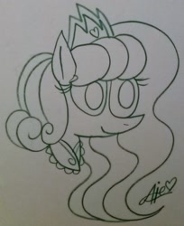 Size: 2120x2596 | Tagged: safe, artist:guruyunus17, derpibooru import, oc, oc:princess blossom, earth pony, pony, female, indonesia, mare, monochrome, photo, princess, smiling, solo, traditional art