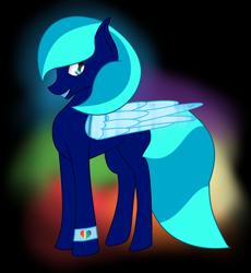 Size: 1848x2008 | Tagged: safe, artist:aonairfaol, derpibooru import, oc, oc only, pegasus, pony, abstract background, bracelet, grin, jewelry, pegasus oc, smiling, solo, wings