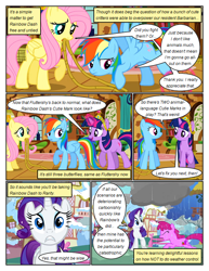 Size: 612x792 | Tagged: safe, artist:newbiespud, derpibooru import, edit, edited screencap, screencap, berry punch, berryshine, fluttershy, rainbow dash, rarity, twilight sparkle, unicorn twilight, earth pony, pegasus, pony, unicorn, comic:friendship is dragons, magical mystery cure, a true true friend, comic, dialogue, element of kindness, element of magic, eyelashes, female, fluttershy's cottage, glowing horn, horn, indoors, magic, magic aura, mare, mouth hold, outdoors, rain, rope, running, screencap comic, snow, swapped cutie marks, telekinesis, wings, worried
