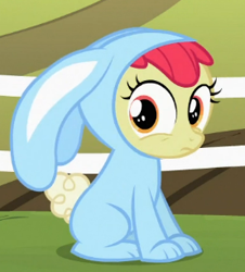 Size: 277x307 | Tagged: safe, derpibooru import, screencap, apple bloom, family appreciation day, animal costume, bunny bloom, bunny costume, clothes, costume, cropped, solo