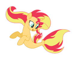 Size: 2755x2177 | Tagged: safe, artist:elementalalchemist03, derpibooru import, sunset shimmer, pony, seapony (g4), unicorn, my little pony: the movie, dorsal fin, female, fish tail, flowing mane, flowing tail, green eyes, horn, movie accurate, not fiery shimmer, open mouth, seaponified, seapony sunset, simple background, smiling, solo, species swap, tail, transparent background