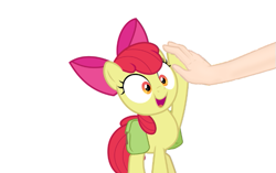 Size: 603x378 | Tagged: safe, artist:sollace, artist:undeadponysoldier, edit, editor:undeadponysoldier, apple bloom, oc, oc:anon, earth pony, pony, best trends forever, :d, adorable face, adorabloom, bag, best friends, bow, female, filly, foal, hair bow, hand, happy, high five, human male, male, raised hoof, raised leg, saddle bag, shrunken pupils, simple background, vector, vector edit, white background