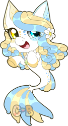 Size: 600x1112 | Tagged: safe, artist:chibi-ban, derpibooru import, oc, oc only, earth pony, pony, seapony (g4), chibi, dorsal fin, female, fish tail, flower, flower in hair, flowing tail, open mouth, seaponified, simple background, smiling, solo, species swap, tail, transparent background, watermark