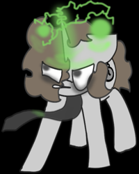 Size: 499x624 | Tagged: safe, artist:crucruh, derpibooru import, oc, oc:blackberry, oc:crucruh, pony, unicorn, angry, black background, black tie, cutie mark, d'lirium, fight position, magic, necktie, simple background, solo, tie