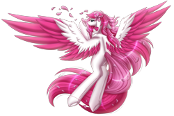 Size: 3000x2000 | Tagged: safe, artist:inspiredpixels, derpibooru import, oc, oc only, pegasus, pony, cherry blossoms, ears, female, floppy ears, flower, flower blossom, flying, mare, rear view, simple background, solo, spread wings, transparent background, two toned wings, wings