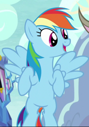 Size: 496x705 | Tagged: safe, derpibooru import, screencap, rainbow dash, pegasus, pony, what about discord?, cropped, flying, open mouth, smiling, solo