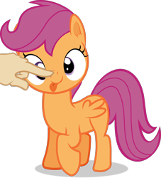 Size: 544x600 | Tagged: safe, artist:frownfactory, edit, editor:undeadponysoldier, scootaloo, oc, oc:anon, human, lesson zero, bleh, boop, boop edit, cute, cutealoo, female, filly, hand, male, raised hoof, raised leg, silly, simple background, smiling, tongue, tongue out, transparent background, vector, vector edit