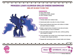Size: 888x658 | Tagged: safe, princess luna, alicorn, cheese, food, glorious grilled cheese, grilled cheese, instructions, recipe, sandwich, simple background, solo, text