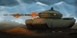 Size: 2016x989 | Tagged: safe, derpibooru import, pony, equestria at war mod, army, centurion, clothes, fire, gun, military, military uniform, mountain, mud, shell, solo, tank (vehicle), tracks, uniform, vehicle, weapon