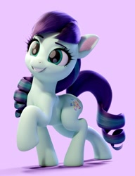 Size: 1445x1879 | Tagged: safe, artist:therealdjthed, derpibooru import, coloratura, earth pony, pony, 3d, blender, cute, female, mare, purple background, rara, rarabetes, simple background, smiling, solo