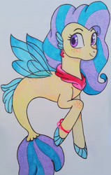 Size: 1280x2009 | Tagged: safe, artist:matbenetti17, derpibooru import, oc, oc only, seapony (g4), dorsal fin, female, fin wings, fins, fish tail, flowing mane, flowing tail, freckles, jewelry, necklace, purple eyes, smiling, solo, tail, wings