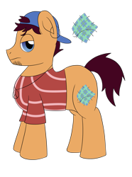 Size: 1141x1536 | Tagged: safe, artist:colorcodetheartist, derpibooru exclusive, derpibooru import, oc, oc:backstitch, earth pony, baseball cap, cap, ear piercing, earring, facial hair, hat, jewelry, necklace, piercing, simple background, transparent background