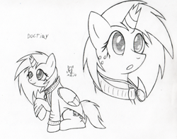 Size: 550x433 | Tagged: safe, artist:srmario, derpibooru import, oc, oc only, alicorn, pony, :o, alicorn oc, broken horn, clothes, duo, female, freckles, grayscale, horn, lineart, mare, monochrome, open mouth, raised hoof, raised leg, signature, smiling, traditional art, wings