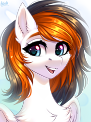 Size: 2500x3333 | Tagged: safe, artist:hakaina, derpibooru import, oc, oc only, oc:rainy sky, pegasus, pony, bust, cheek fluff, chest fluff, commission, ear fluff, ears, female, mare, portrait, solo, wings, ych result