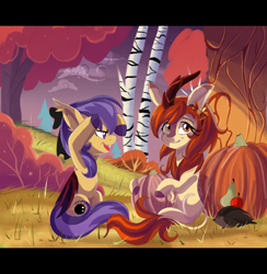 Size: 4097x4200 | Tagged: safe, artist:spookyle, derpibooru import, oc, oc only, oc:pumpkin spell, oc:spookie, bat pony, kirin, pony, bat pony oc, female, kirin oc, mare, procreate app, pumpkin