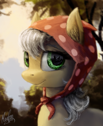 Size: 1023x1251 | Tagged: safe, artist:magfen, derpibooru import, oc, oc only, earth pony, pony, bonnet, bust, commission, female, looking at you, mare, not applejack, smiling, smiling at you, solo