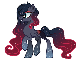 Size: 1140x880 | Tagged: safe, artist:venomous-cookietwt, derpibooru import, oc, oc only, pegasus, pony, ethereal mane, ethereal tail, female, gradient wings, grin, mare, offspring, parent:king sombra, parent:princess luna, parents:lumbra, simple background, smiling, solo, transparent background