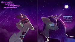 Size: 1100x620 | Tagged: safe, artist:skyeypony, derpibooru import, princess luna, twilight sparkle, alicorn, pony, aeroplanes and meteor showers, airplanes (song), crying, duo, duo female, female, lesbian, mare, shipping, song reference, twiluna