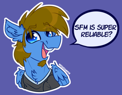 Size: 4000x3100 | Tagged: safe, artist:witchtaunter, derpibooru import, oc, pegasus, pony, bust, clothes, commission, ear fluff, ears, facial hair, goatee, male, shirt, simple background, solo, speech bubble