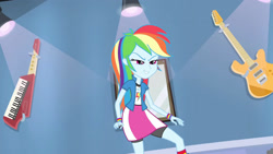 Size: 3410x1920 | Tagged: safe, derpibooru import, screencap, rainbow dash, equestria girls, guitar centered, rainbow rocks, clothes, cutie mark, cutie mark on clothes, female, guitar, high res, musical instrument, smiling, solo