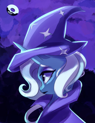 Size: 2100x2700 | Tagged: safe, artist:poxy_boxy, derpibooru import, trixie, pony, unicorn, bust, portrait, side view, simple background, wallpaper