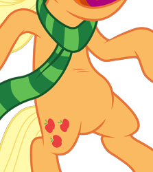 Size: 2568x2885 | Tagged: safe, artist:masem, derpibooru import, edit, idw, applejack, earth pony, pony, belly, bipedal, clothes, cropped, pictures of bellies, scarf, simple background, solo, transparent background, vector, vector edit