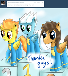 Size: 1280x1434 | Tagged: safe, artist:ask-fleetfoot, derpibooru import, fleetfoot, spitfire, oc, oc:firenze, pony, ask-fleetfoot, clothes, uniform, wonderbolts uniform