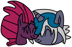 Size: 3800x2500 | Tagged: safe, artist:jadethepegasus, derpibooru import, tempest shadow, oc, oc:elizabat stormfeather, alicorn, bat pony, bat pony alicorn, pony, unicorn, alicorn oc, bat pony oc, bat wings, boop, broken horn, canon x oc, eye scar, eyes closed, female, horn, lesbian, mare, noseboop, scar, shipping, simple background, stormshadow, transparent background, wings