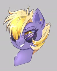 Size: 1627x2048 | Tagged: safe, artist:confetticakez, derpibooru import, oc, oc:lila lilark, pegasus, pony, grin, head, smiling, solo, sunglasses