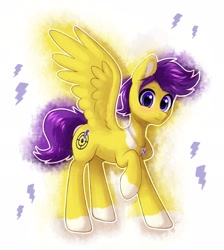 Size: 1834x2048 | Tagged: safe, artist:avrameow, derpibooru import, oc, oc only, oc:skyspark, pegasus, pony, cutie mark, jewelry, necklace, purple mane, solo, yellow coat