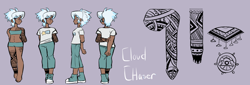 Size: 5000x1700 | Tagged: safe, artist:galaxiedream, derpibooru import, cloudchaser, human, arm behind back, barefoot, belly button, bigender, bra, clothes, converse, dark skin, ear piercing, earring, eyebrow piercing, feet, female, humanized, jeans, jewelry, midriff, panties, pants, piercing, purple background, reference sheet, shirt, shoes, simple background, solo, t-shirt, tattoo, underwear