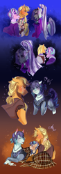 Size: 983x2778 | Tagged: safe, artist:bunnari, derpibooru import, applejack, coloratura, starlight glimmer, oc, oc:forest fae, oc:jonagold, pony, baby, baby pony, crying, female, glimmerjack, lesbian, lying down, magical lesbian spawn, offspring, parent:applejack, parent:coloratura, parent:starlight glimmer, parents:glimmerjack, parents:rarajack, prone, rarajack, shipping