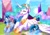 Size: 3111x2172 | Tagged: safe, artist:redxbacon, derpibooru import, princess celestia, oc, oc:heart song, oc:historia, alicorn, crystal pony, earth pony, pony, book, crystallized, female, mare, prone, trio, wing blanket, winghug, wings