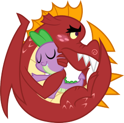 Size: 712x707 | Tagged: artist needed, safe, derpibooru import, garble, spike, dragon, cute, duo, duo male, eyes closed, fangs, hug, male, simple background, spikabetes, transparent background